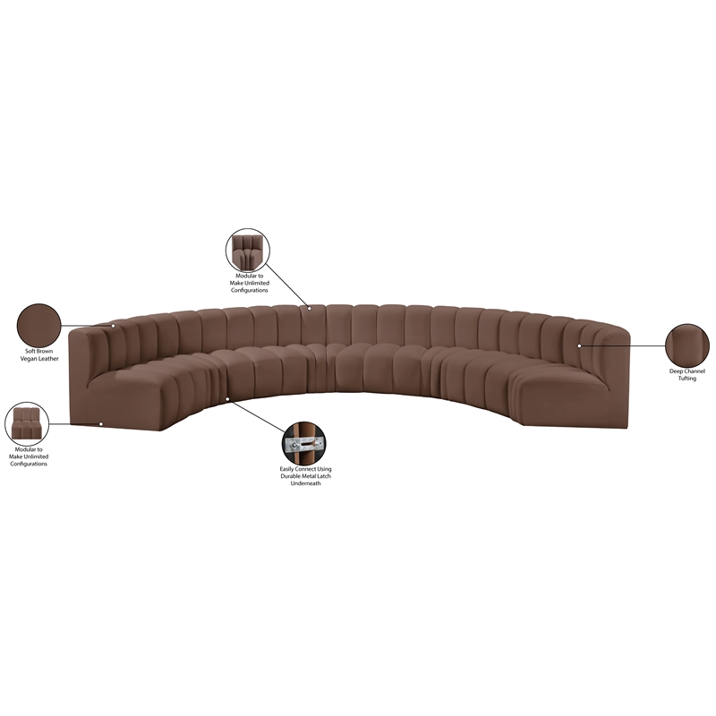 Meridian Furniture Arc Brown Vegan Leather Modular Sectional
