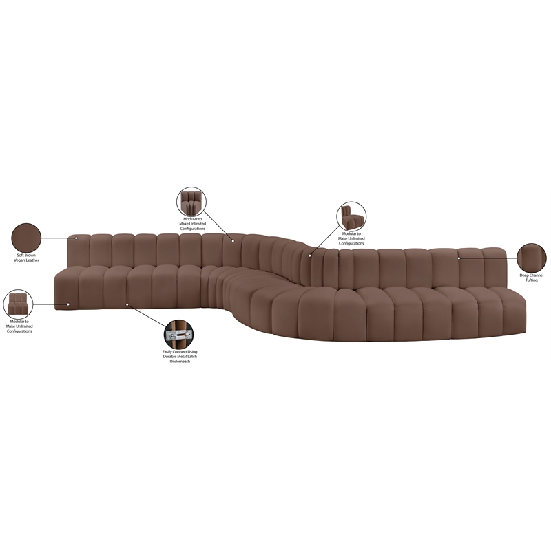 Meridian Furniture Arc Brown Vegan Leather Modular Sectional