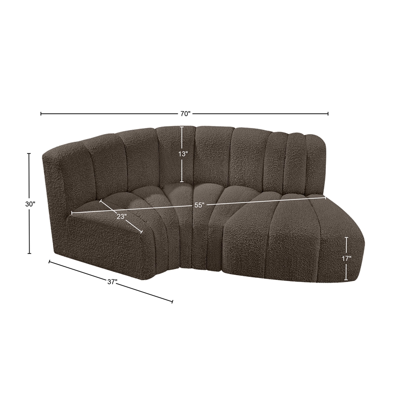 Meridian Furniture Arc Brown Boucle Fabric Modular Sectional