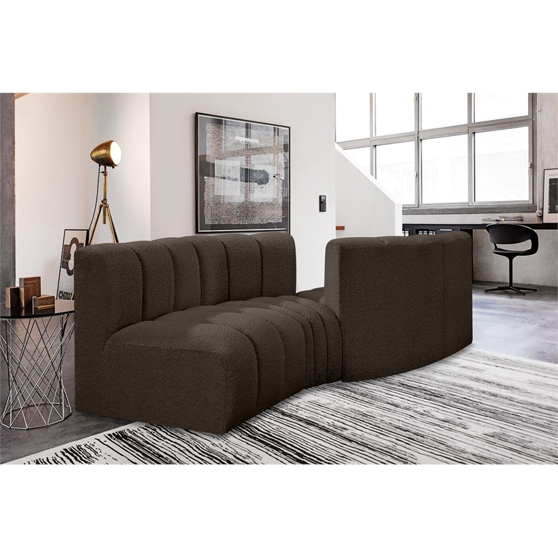 Meridian Furniture Arc Brown Boucle Fabric Modular Sectional