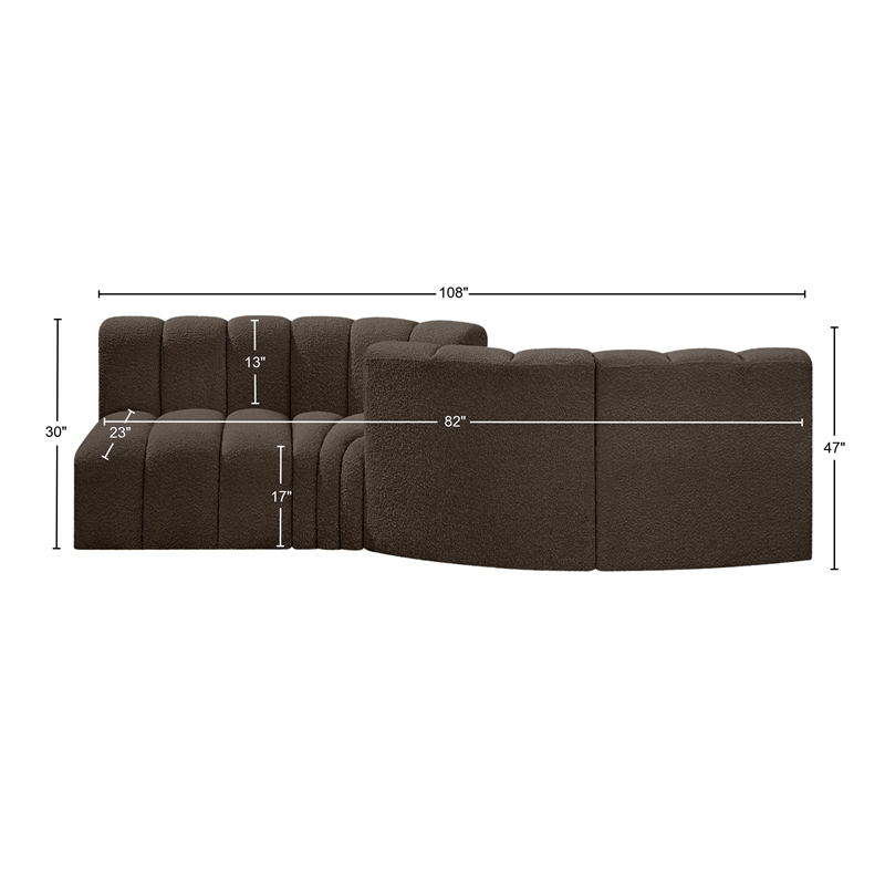 Meridian Furniture Arc Brown Boucle Fabric Modular Sectional