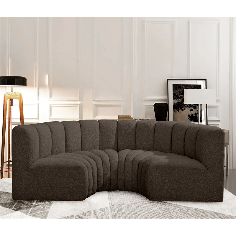 Meridian Furniture Arc Brown Boucle Fabric Modular Sectional