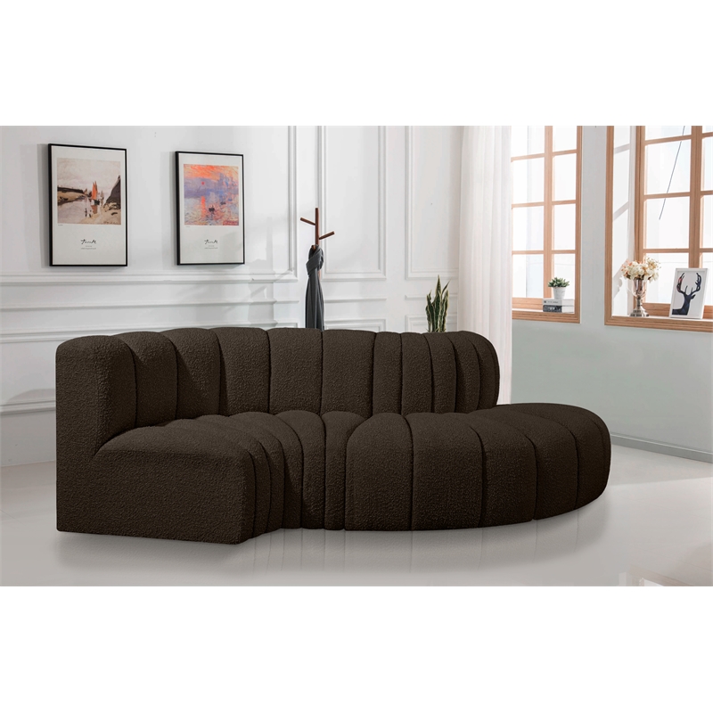 Meridian Furniture Arc Brown Boucle Fabric Modular Sectional