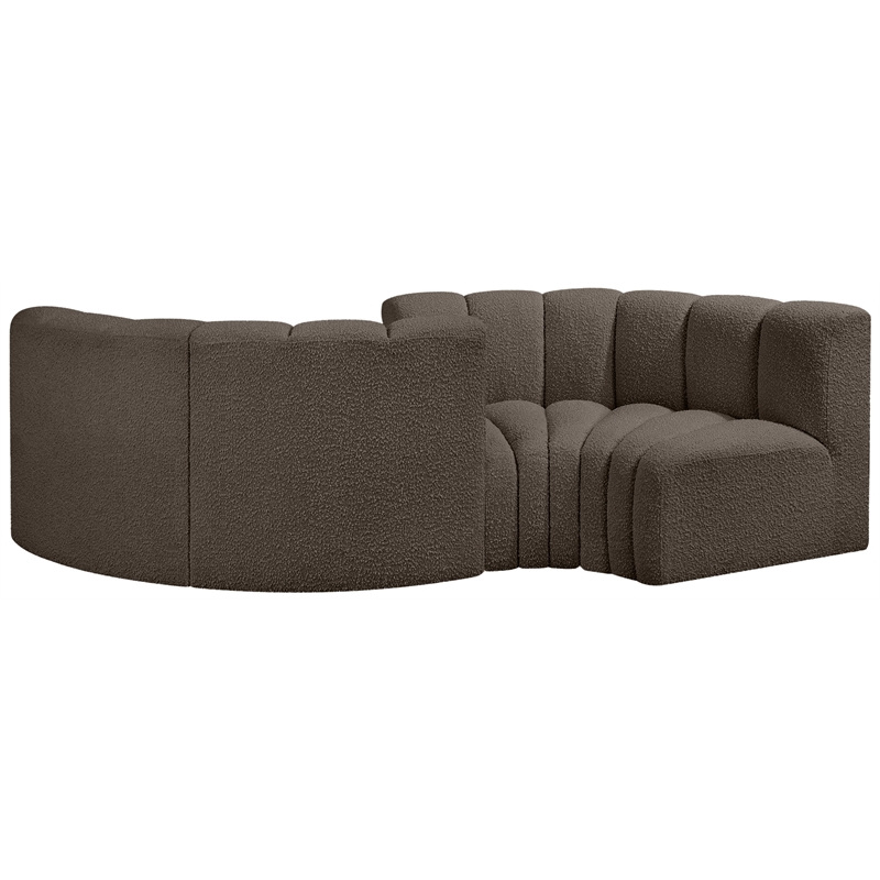 meridian furniture arc brown boucle fabric modular sectional