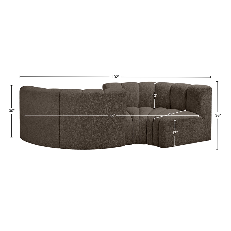meridian furniture arc brown boucle fabric modular sectional