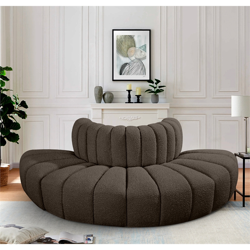 Meridian Furniture Arc Brown Boucle Fabric Modular Sectional