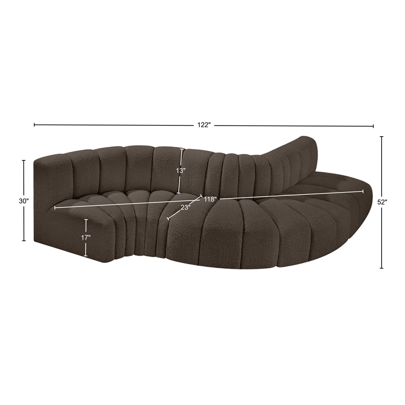 Meridian Furniture Arc Brown Boucle Fabric Modular Sectional