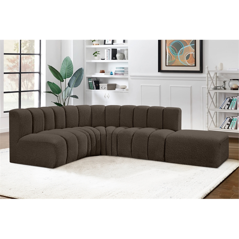 Meridian Furniture Arc Brown Boucle Fabric Modular Sectional