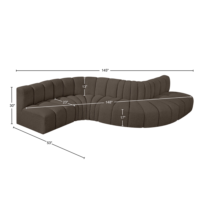 Meridian Furniture Arc Brown Boucle Fabric Modular Sectional