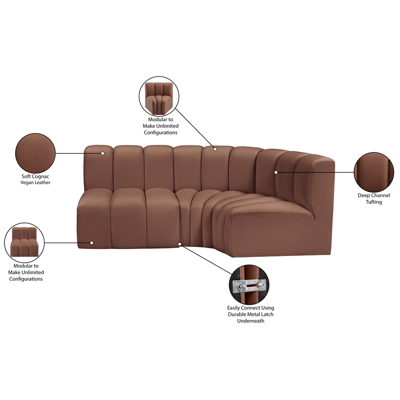 Meridian Furniture Arc Cognac Vegan Leather Modular Sectional