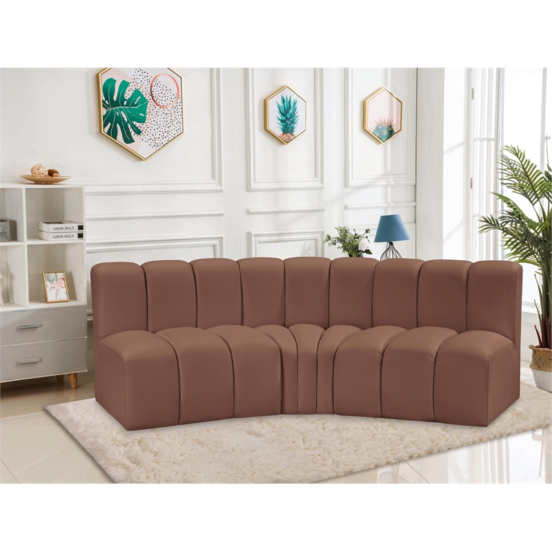 Meridian Furniture Arc Cognac Vegan Leather Modular Sectional