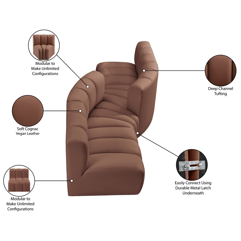 Meridian Furniture Arc Cognac Vegan Leather Modular Sectional