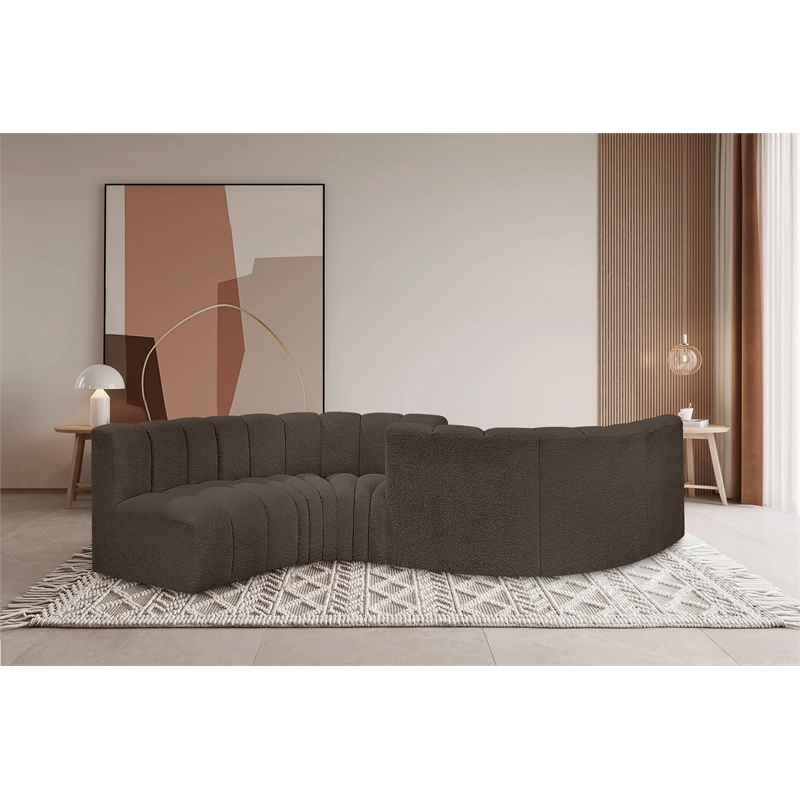 Meridian Furniture Arc Brown Boucle Fabric Modular Sectional