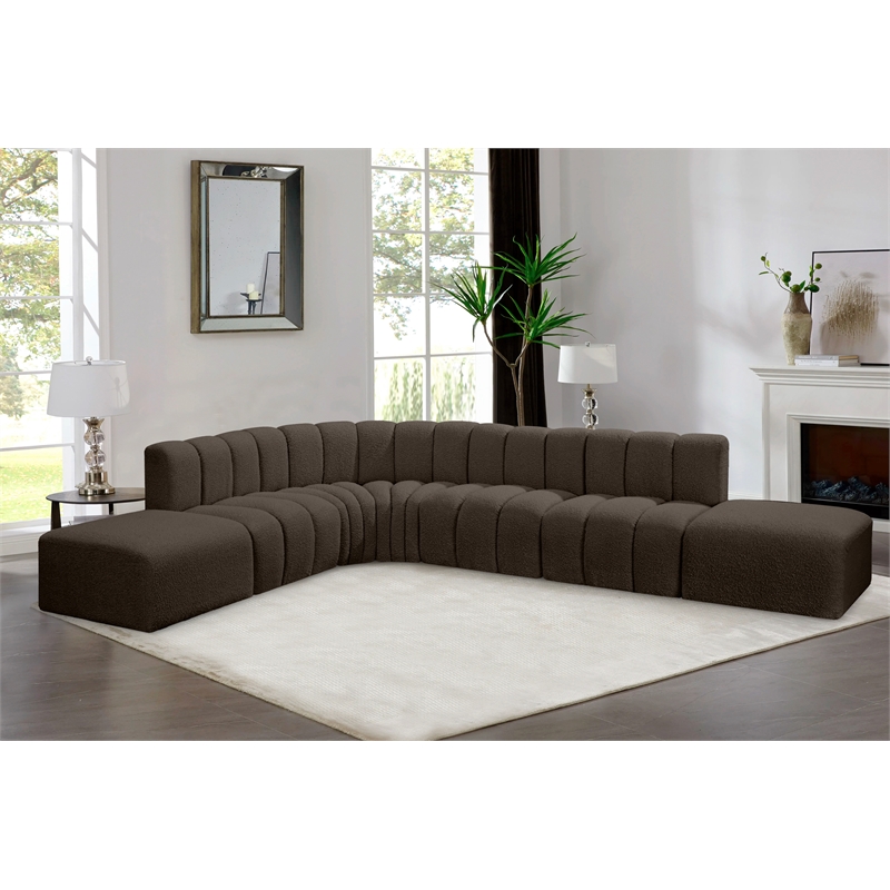 Meridian Furniture Arc Brown Boucle Fabric Modular Sectional