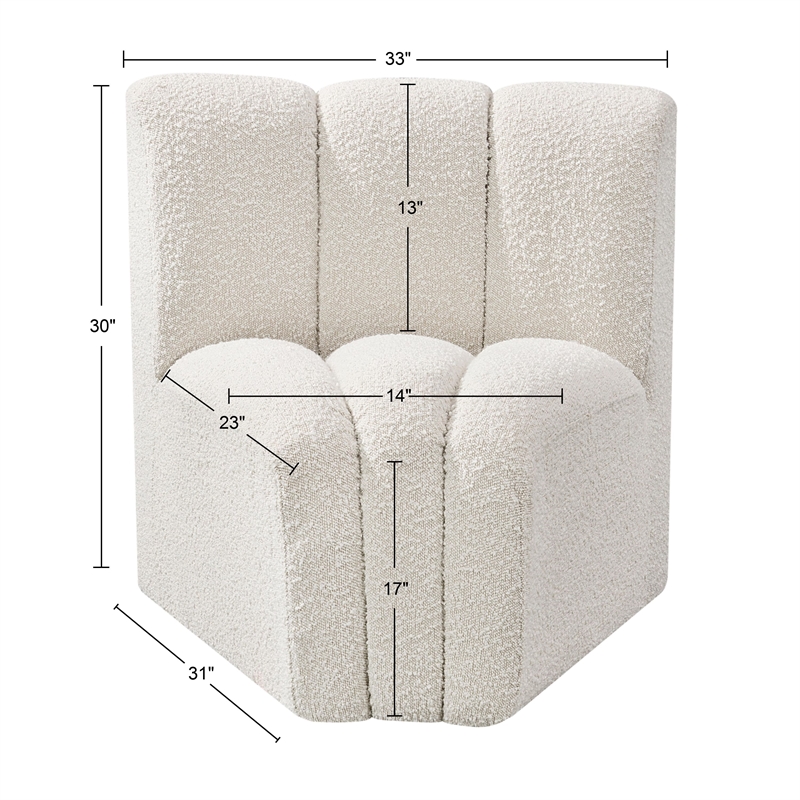 Meridian Furniture Arc Cream Boucle Fabric Curved Corner