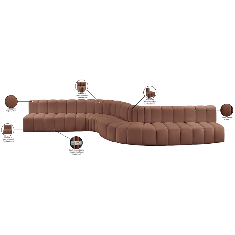 Meridian Furniture Arc Cognac Vegan Leather Modular Sectional