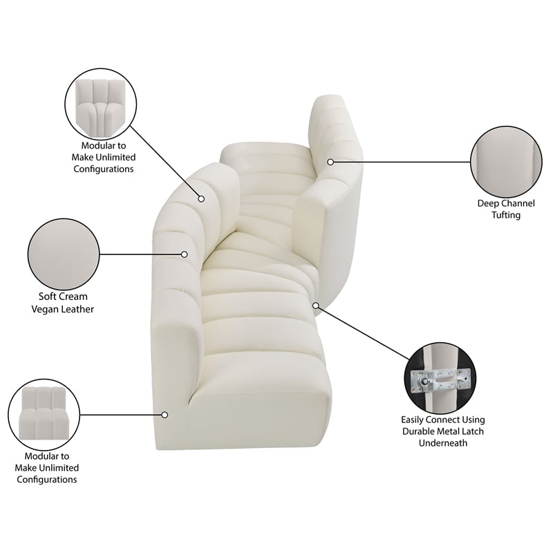 Meridian Furniture Arc Cream Vegan Leather Modular Sectional