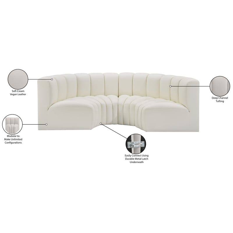 Meridian Furniture Arc Cream Vegan Leather Modular Sectional