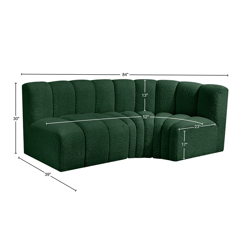 Meridian Furniture Arc Green Boucle Fabric Modular Sectional