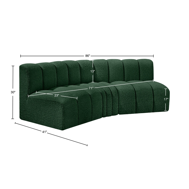 Meridian Furniture Arc Green Boucle Fabric Modular Sectional