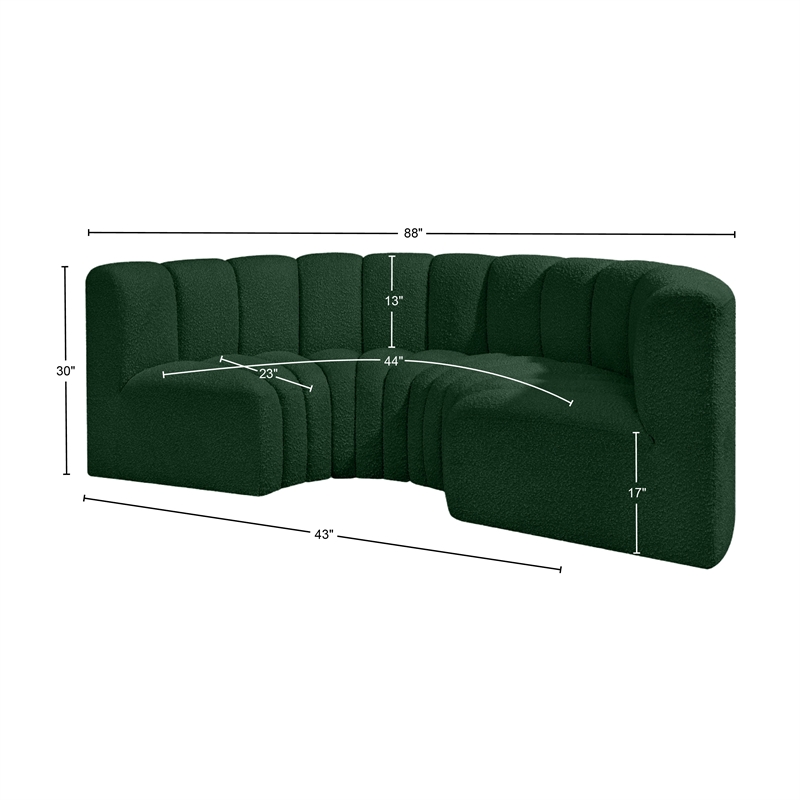 Meridian Furniture Arc Green Boucle Fabric Modular Sectional