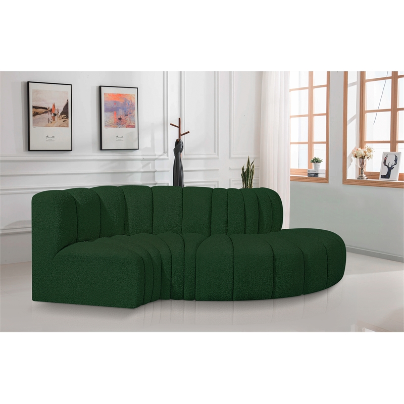 Meridian Furniture Arc Green Boucle Fabric Modular Sectional