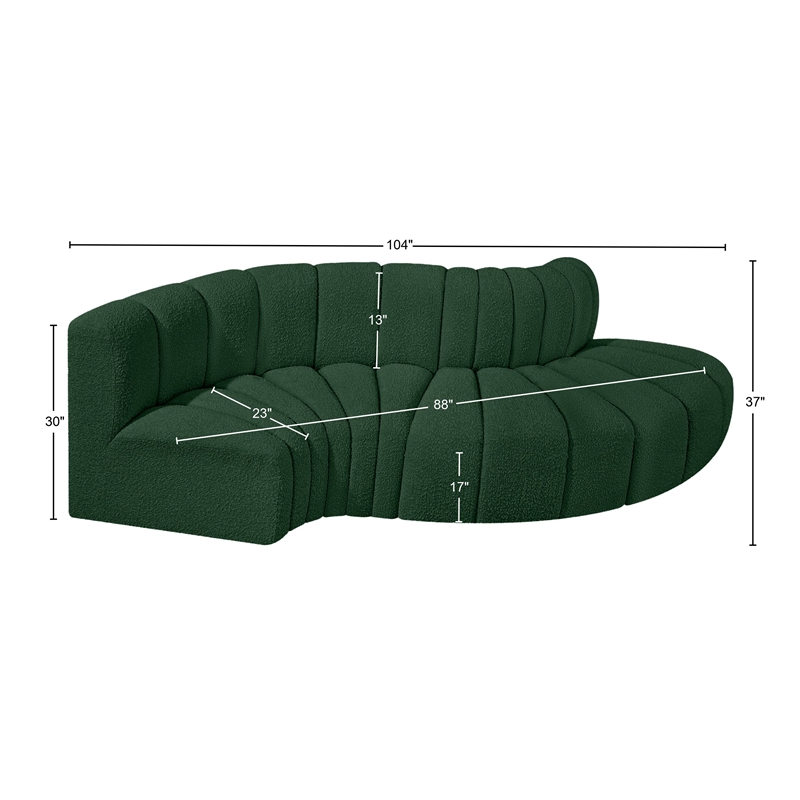 Meridian Furniture Arc Green Boucle Fabric Modular Sectional