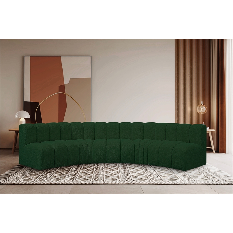 meridian furniture arc green boucle fabric modular sectional