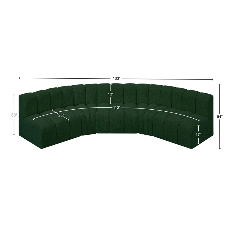 meridian furniture arc green boucle fabric modular sectional