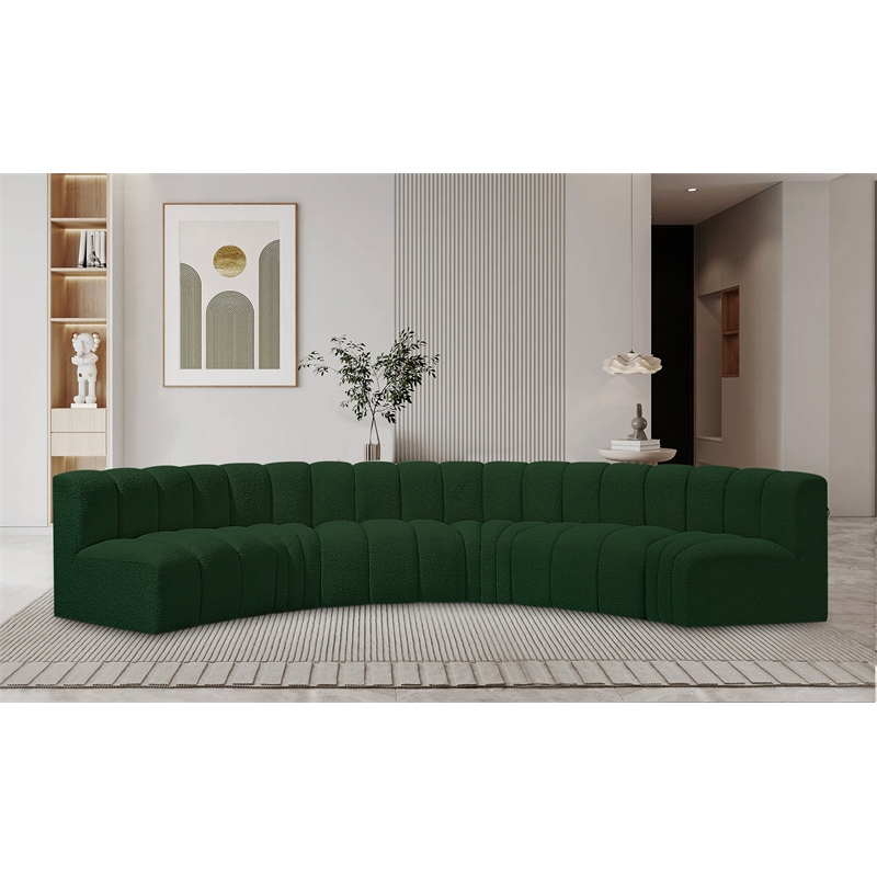 meridian furniture arc green boucle fabric modular sectional