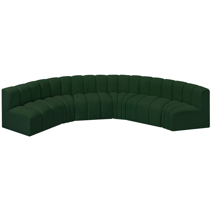 meridian furniture arc green boucle fabric modular sectional