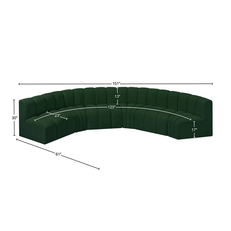 meridian furniture arc green boucle fabric modular sectional