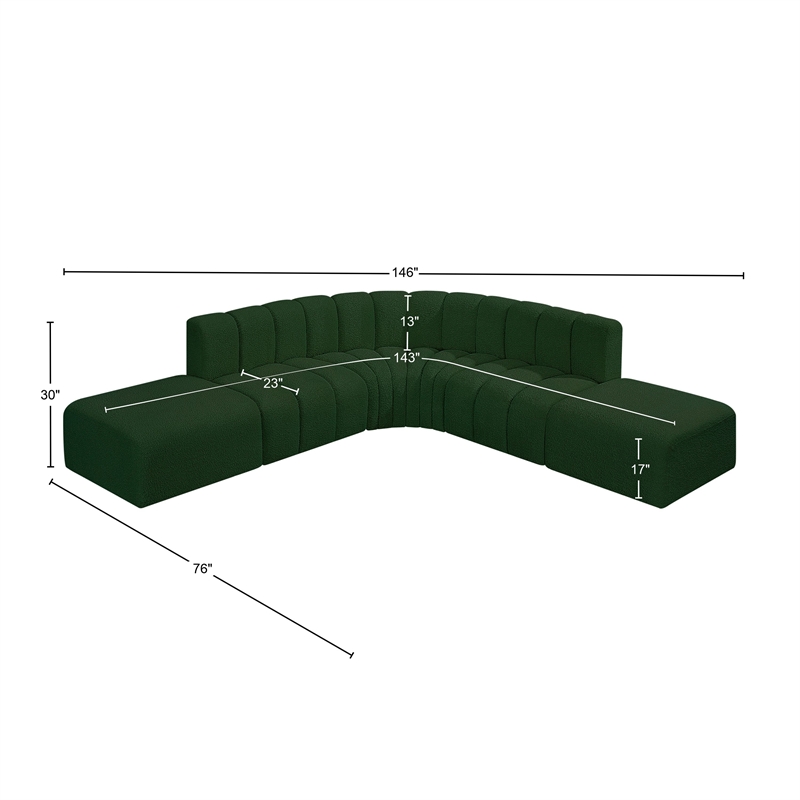 Meridian Furniture Arc Green Boucle Fabric Modular Sectional