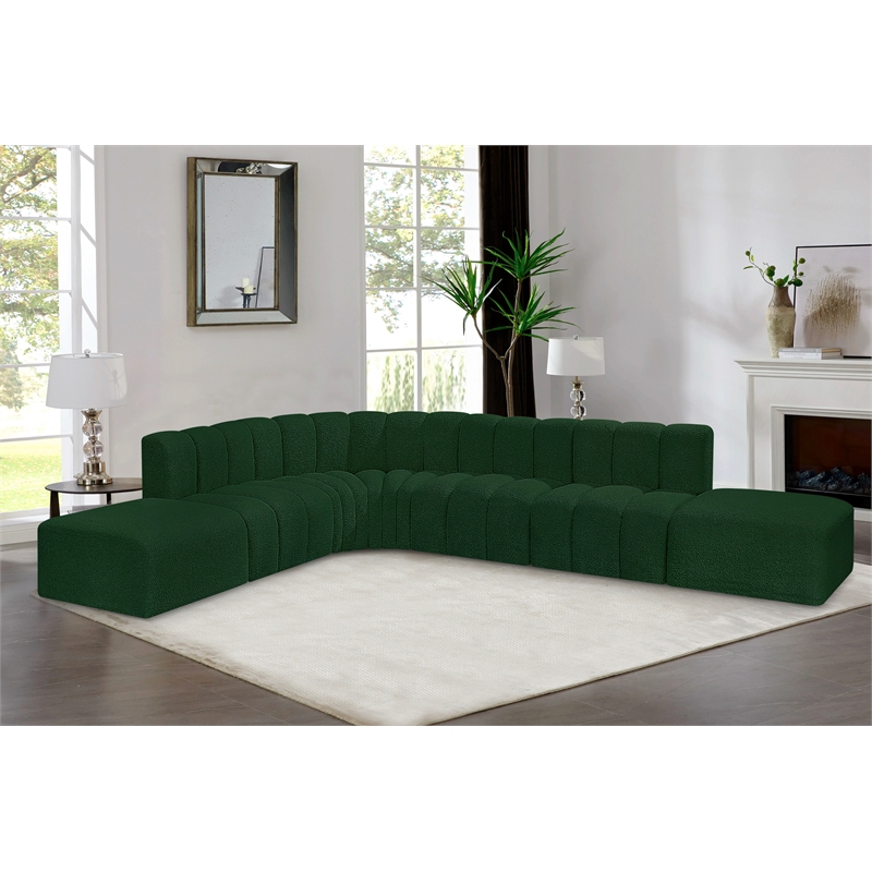 meridian furniture arc green boucle fabric modular sectional