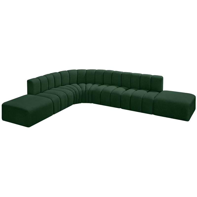 meridian furniture arc green boucle fabric modular sectional
