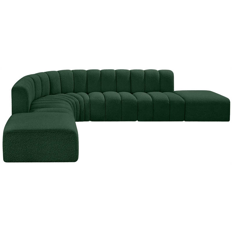 meridian furniture arc green boucle fabric modular sectional