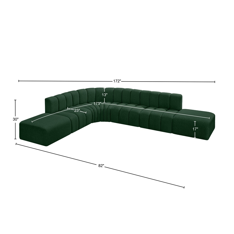meridian furniture arc green boucle fabric modular sectional