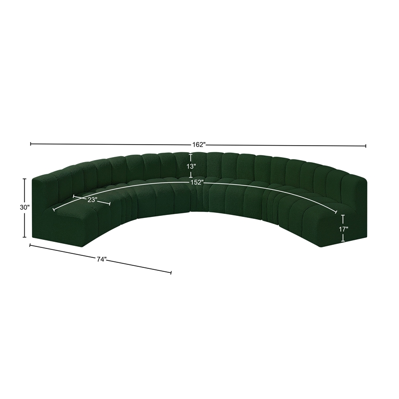 Meridian Furniture Arc Green Boucle Fabric Modular Sectional