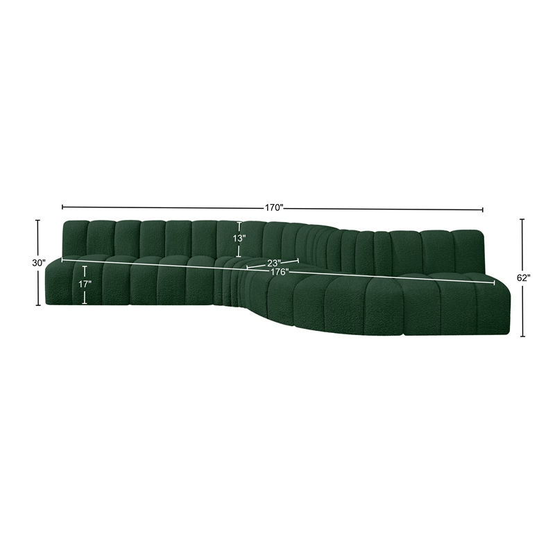 Meridian Furniture Arc Green Boucle Fabric Modular Sectional