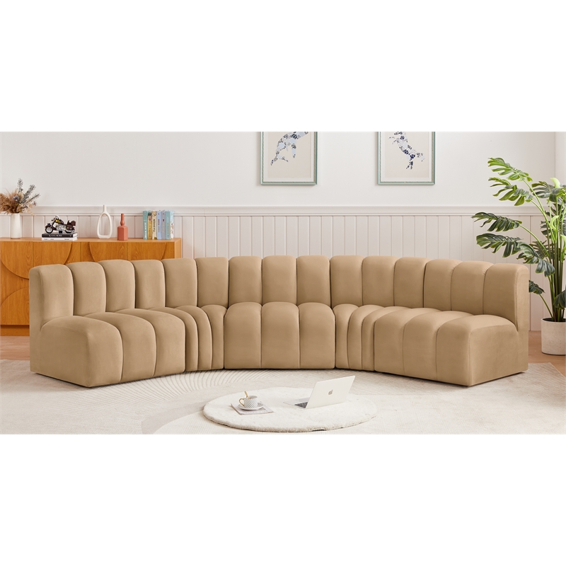 Meridian Furniture Arc Camel Velvet Modular Sectional