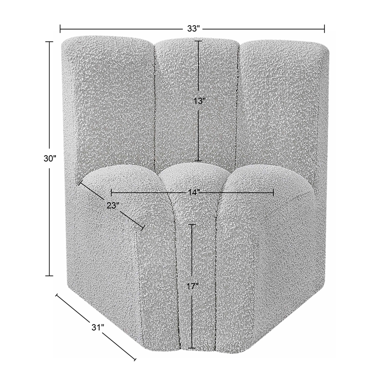 Meridian Furniture Arc Grey Boucle Fabric Curved Corner