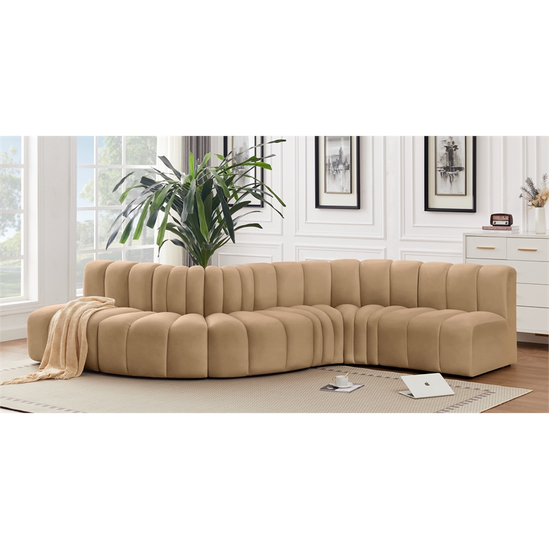 Meridian Furniture Arc Camel Velvet Modular Sectional