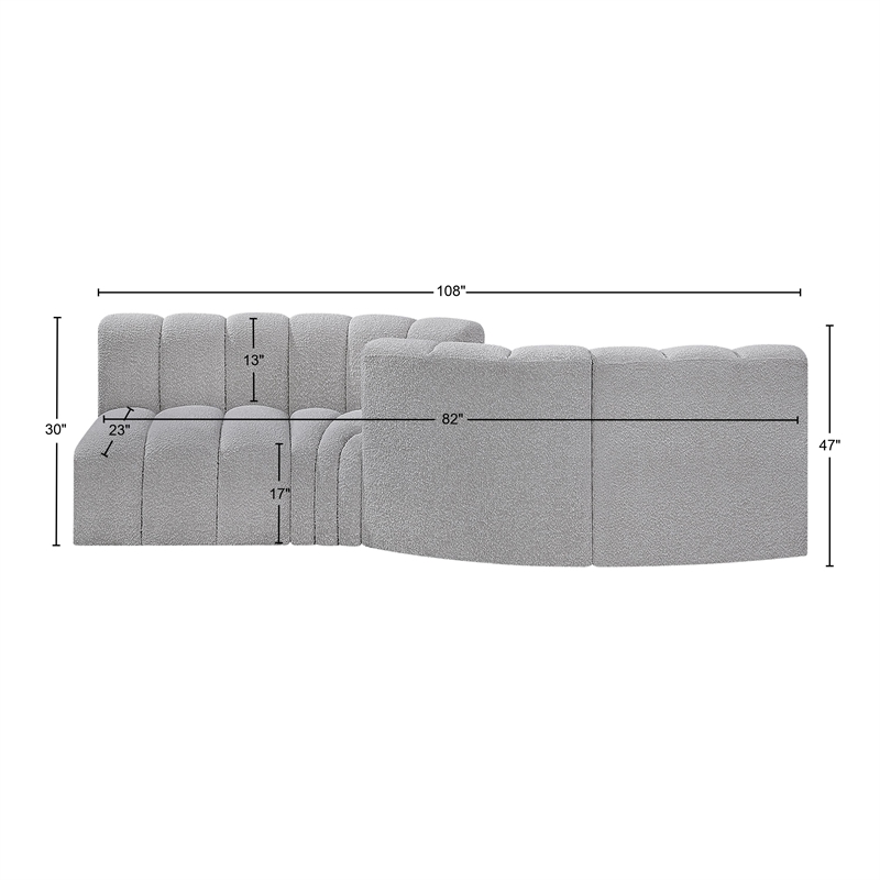 Meridian Furniture Arc Grey Boucle Fabric Modular Sectional