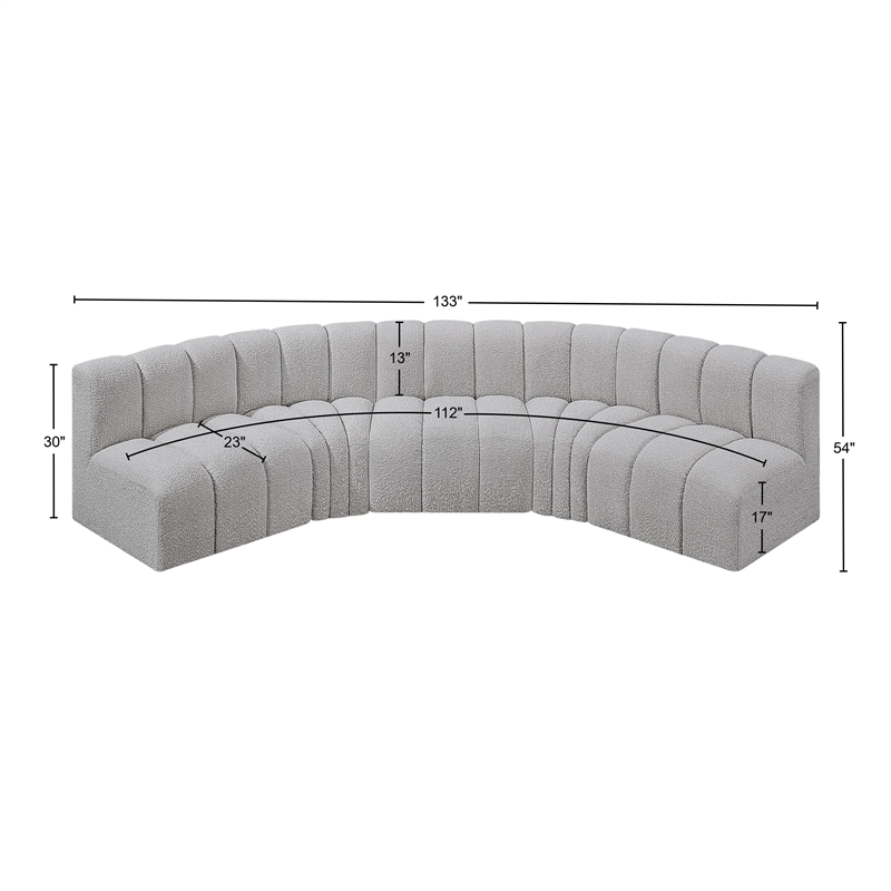 Meridian Furniture Arc Grey Boucle Fabric Modular Sectional