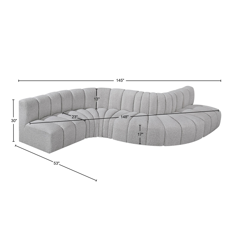 Meridian Furniture Arc Grey Boucle Fabric Modular Sectional