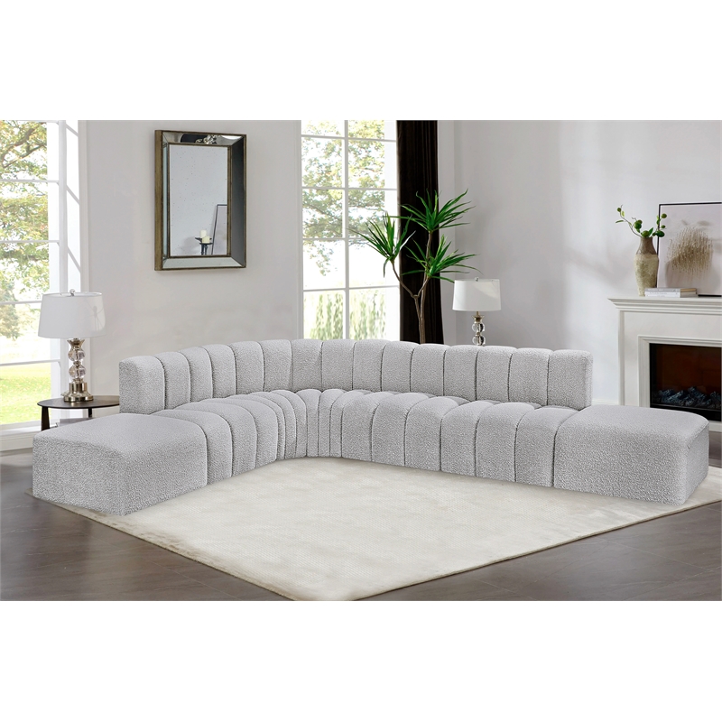 Meridian Furniture Arc Grey Boucle Fabric Modular Sectional