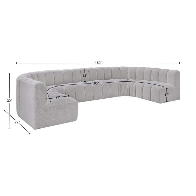 Meridian Furniture Arc Grey Boucle Fabric Modular Sectional