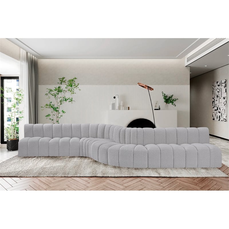 Meridian Furniture Arc Grey Boucle Fabric Modular Sectional