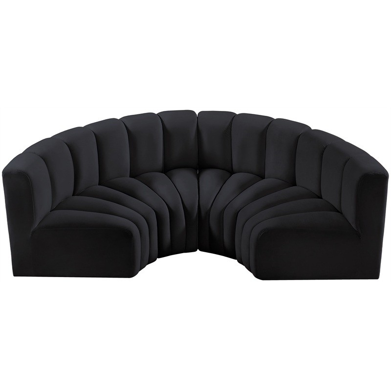 meridian furniture arc black velvet modular sectional