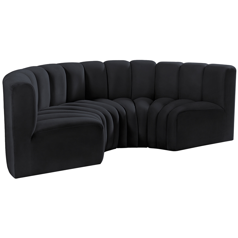 meridian furniture arc black velvet modular sectional